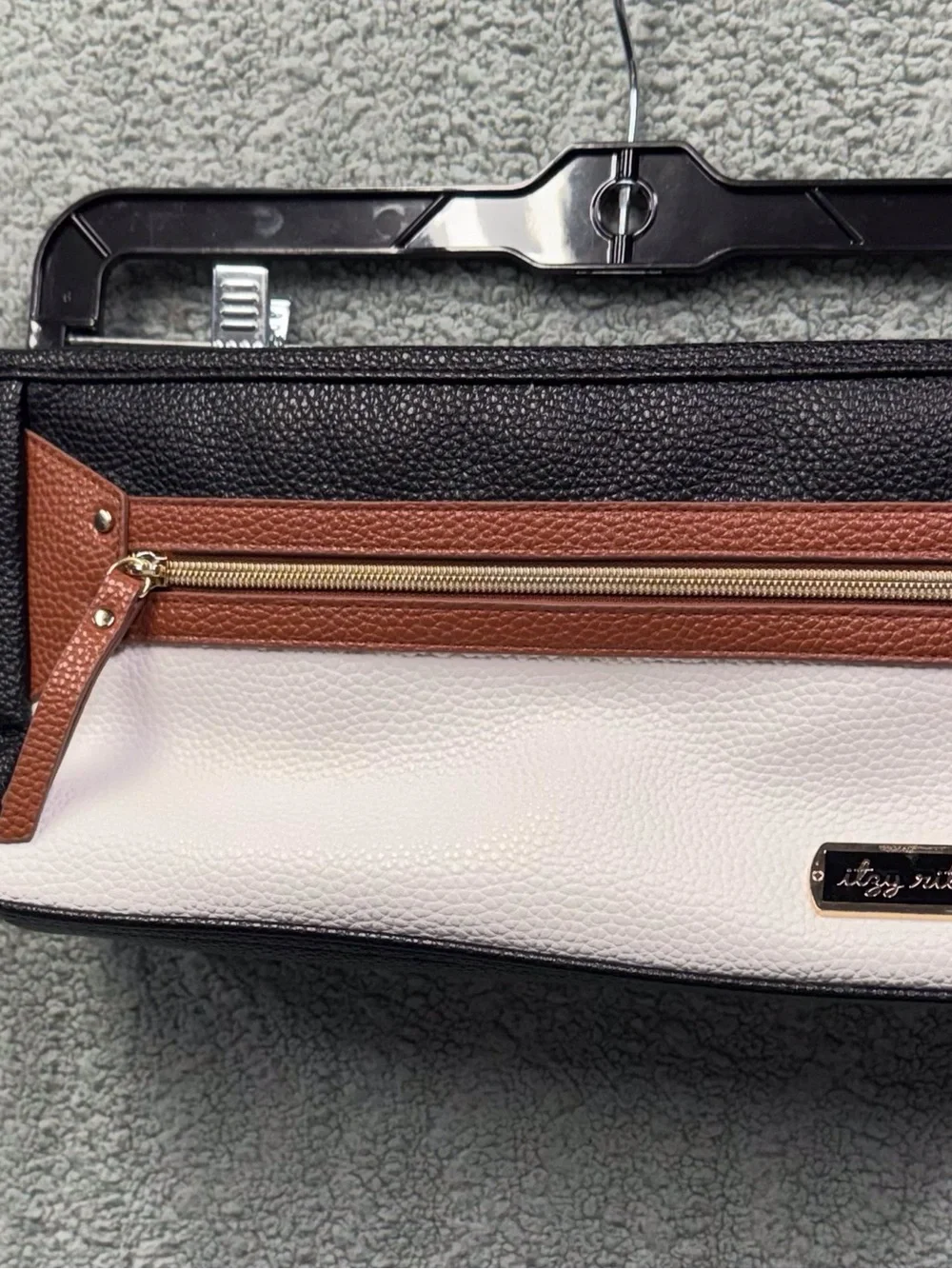 Itzy Ritzy Tri-Panel Pebble Leather Baby Bag – Black, White & Brown